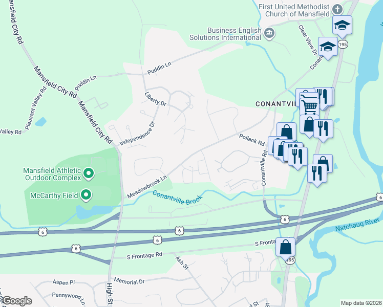 map of restaurants, bars, coffee shops, grocery stores, and more near 15 Lebanon Square in Mansfield