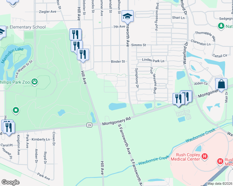 map of restaurants, bars, coffee shops, grocery stores, and more near 1050 Celebration Drive in Aurora