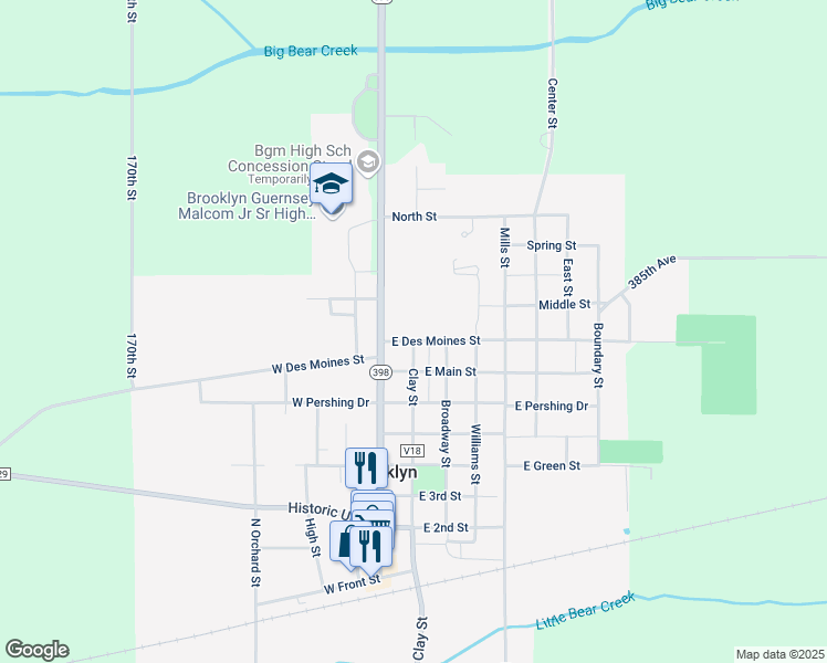 map of restaurants, bars, coffee shops, grocery stores, and more near 200 East Des Moines Street in Brooklyn