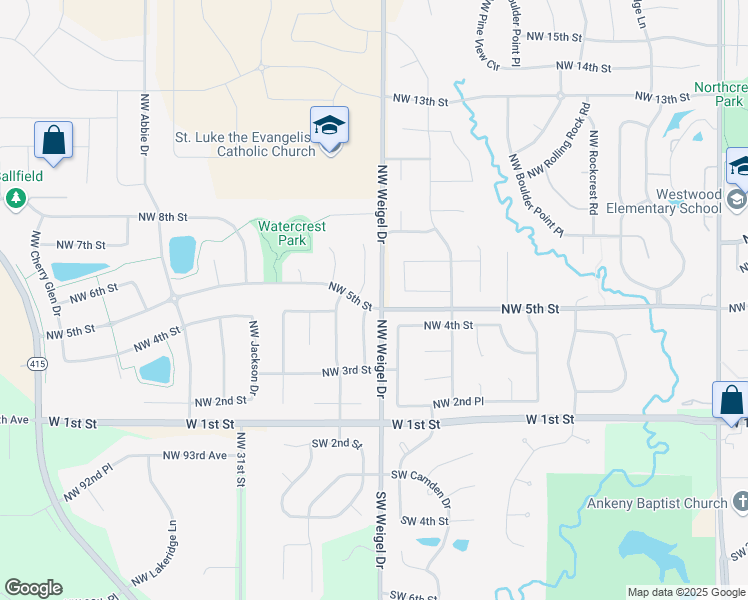 map of restaurants, bars, coffee shops, grocery stores, and more near 4102 Northwest 5th Street in Ankeny