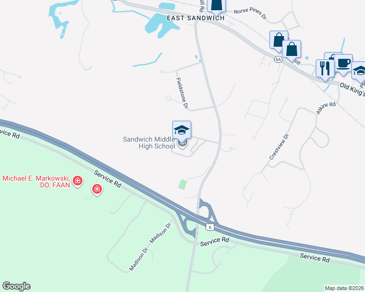 map of restaurants, bars, coffee shops, grocery stores, and more near 365 Quaker Meetinghouse Road in Sandwich