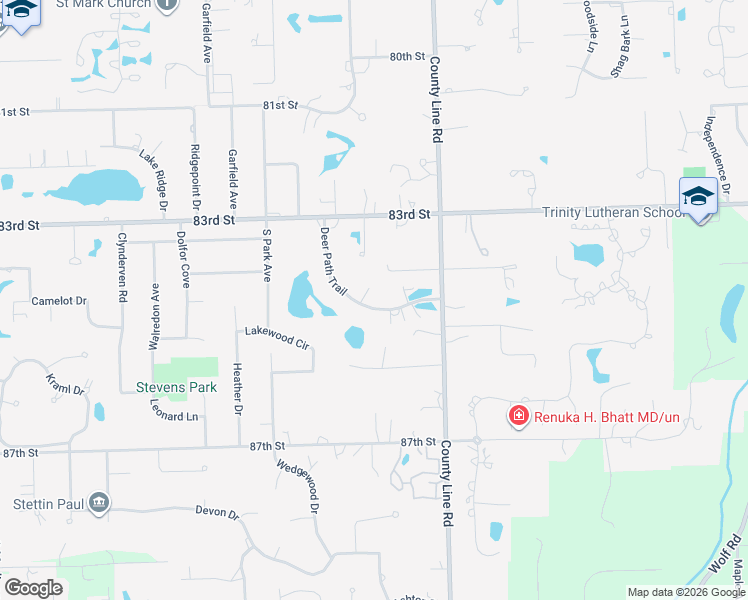 map of restaurants, bars, coffee shops, grocery stores, and more near 29 Deer Path Trail in Burr Ridge