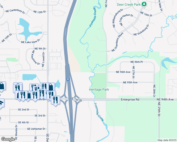 map of restaurants, bars, coffee shops, grocery stores, and more near 9616 Northeast Frisk Drive in Ankeny