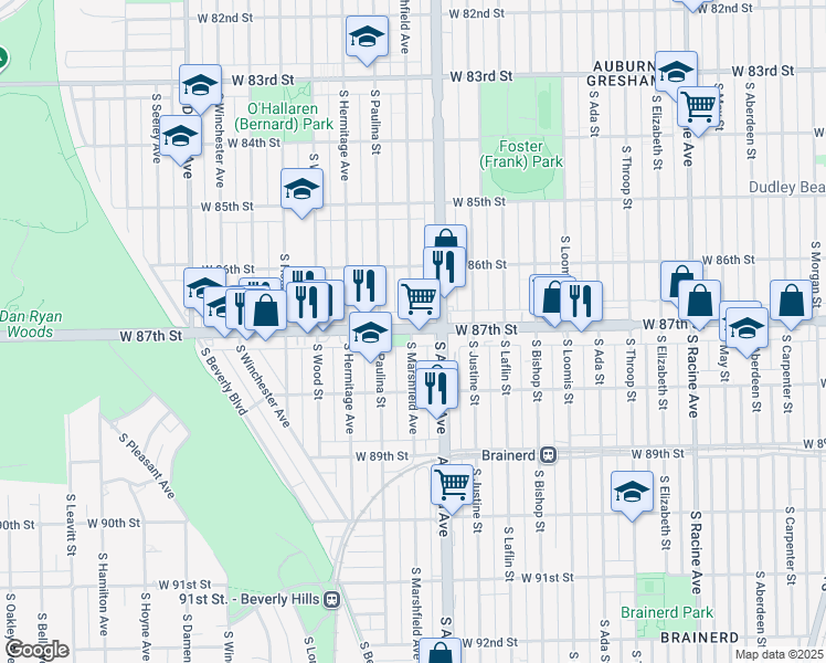 map of restaurants, bars, coffee shops, grocery stores, and more near in Chicago