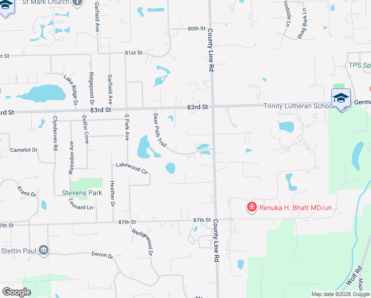 map of restaurants, bars, coffee shops, grocery stores, and more near 29 Deer Path Trail in Burr Ridge