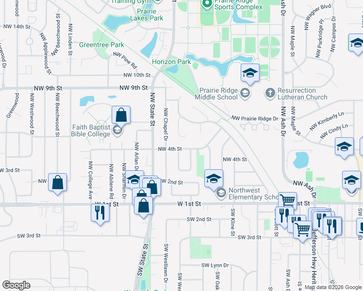 map of restaurants, bars, coffee shops, grocery stores, and more near 418 Northwest Bayberry Court in Ankeny