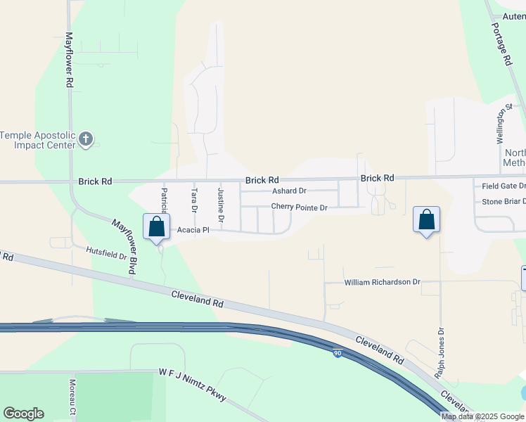 map of restaurants, bars, coffee shops, grocery stores, and more near 4101-4197 Cherry Pointe Dr in South Bend