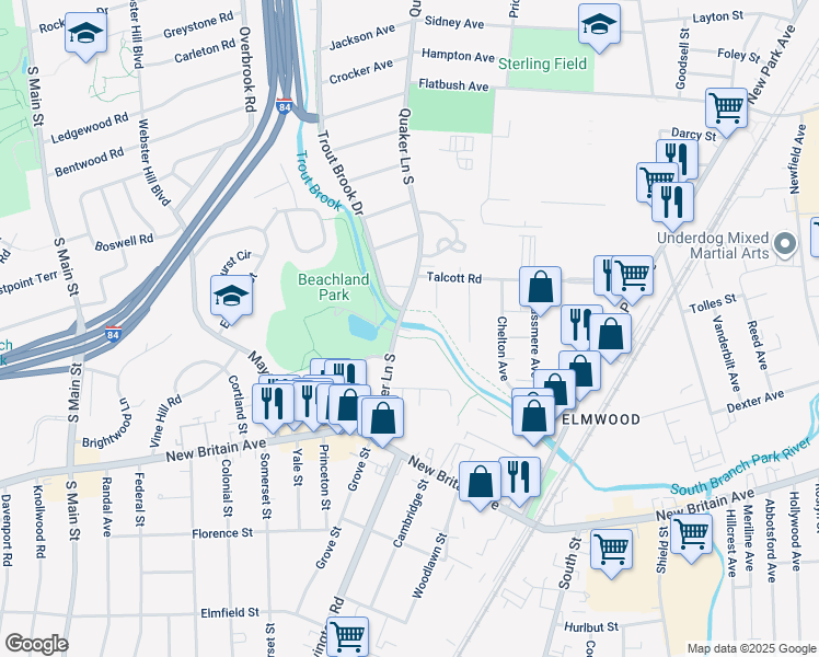 map of restaurants, bars, coffee shops, grocery stores, and more near in West Hartford