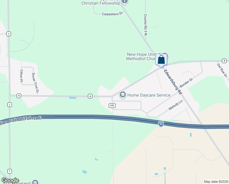 map of restaurants, bars, coffee shops, grocery stores, and more near 29183 County Road 4 in Elkhart