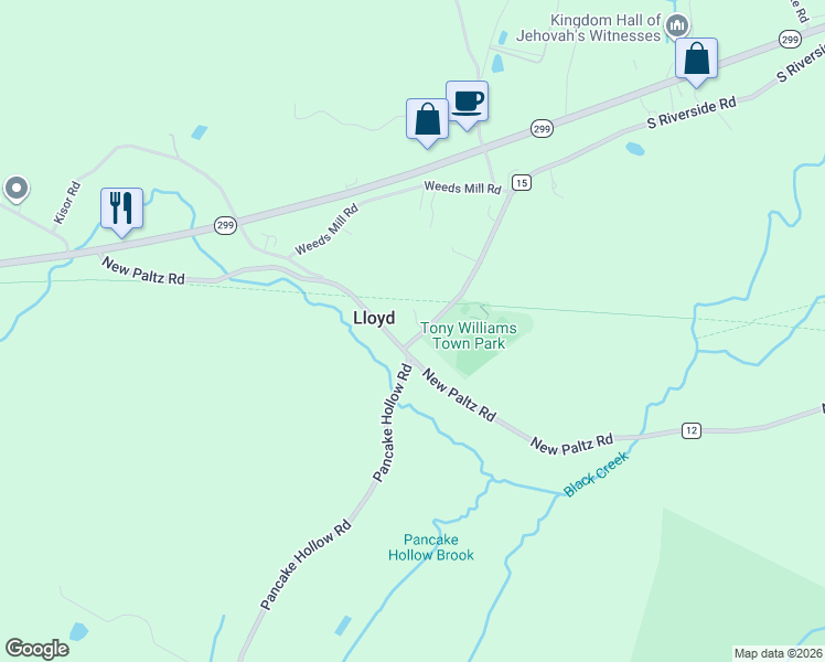 map of restaurants, bars, coffee shops, grocery stores, and more near 106 County Road 15 in Highland