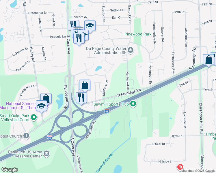 map of restaurants, bars, coffee shops, grocery stores, and more near 8415 Mystic Trace in Darien
