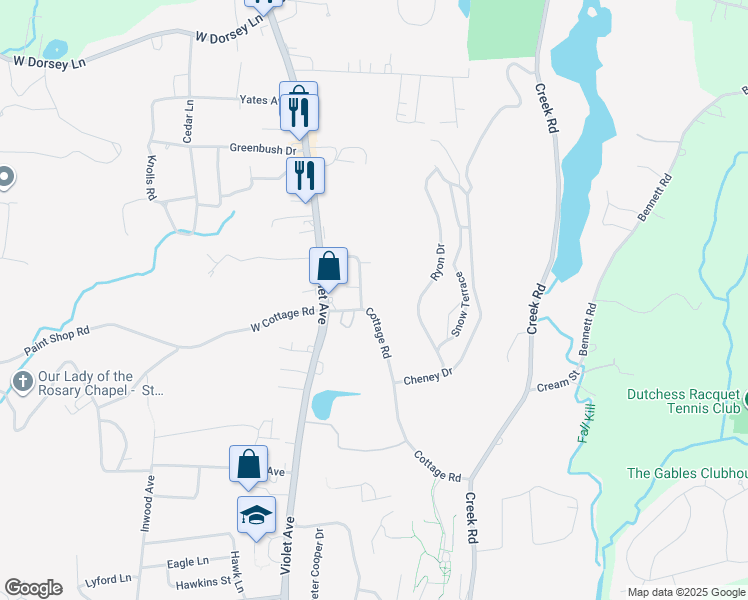 map of restaurants, bars, coffee shops, grocery stores, and more near 2 School Street in Poughkeepsie
