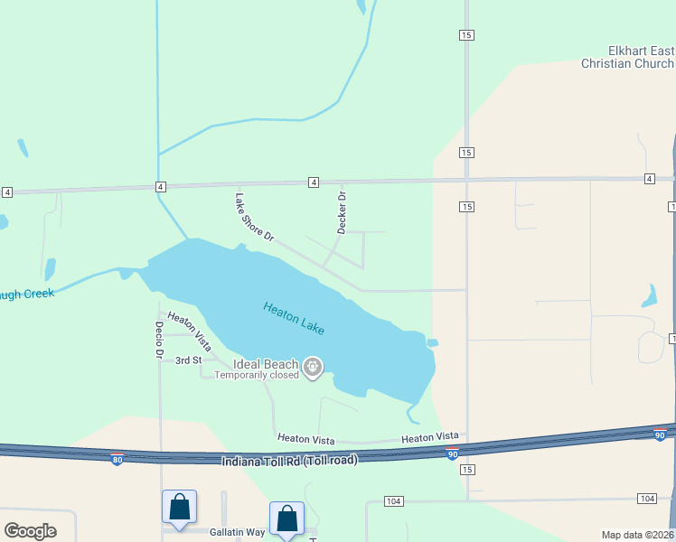 map of restaurants, bars, coffee shops, grocery stores, and more near 22787 Lake Shore Drive in Elkhart