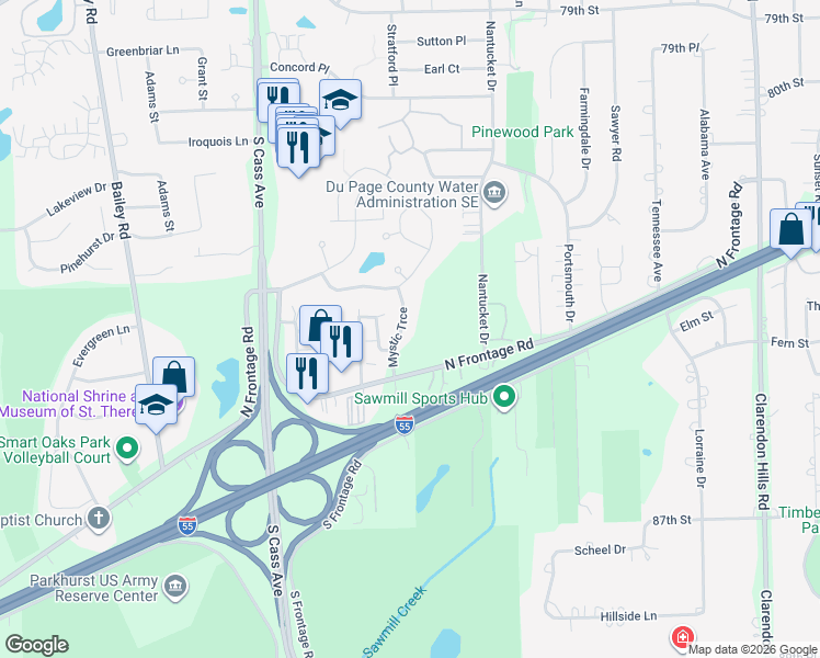 map of restaurants, bars, coffee shops, grocery stores, and more near 8415 Mystic Trace in Darien