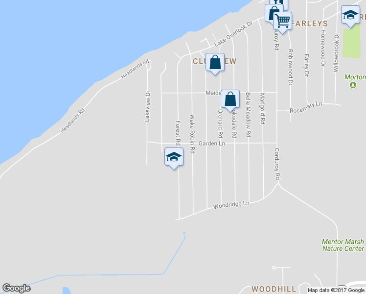 map of restaurants, bars, coffee shops, grocery stores, and more near 4957 Forest Road in Mentor