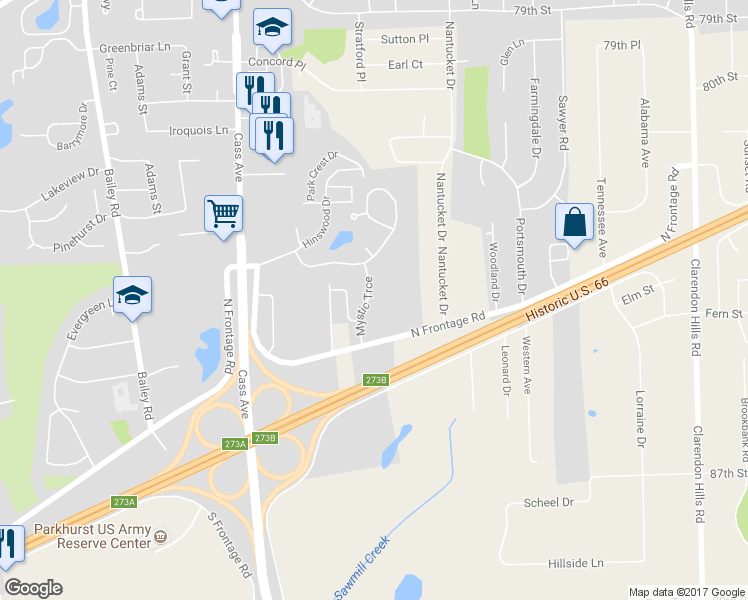 map of restaurants, bars, coffee shops, grocery stores, and more near 8417 Mystic Trce in Darien