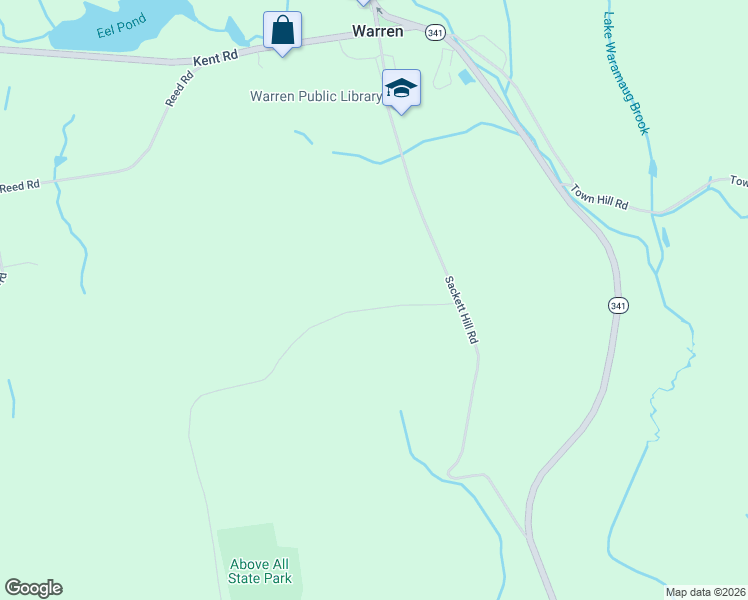 map of restaurants, bars, coffee shops, grocery stores, and more near 52 Sackett Hill Road in Warren