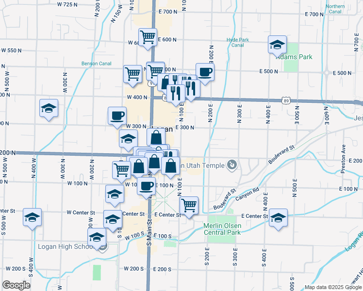 map of restaurants, bars, coffee shops, grocery stores, and more near in Logan