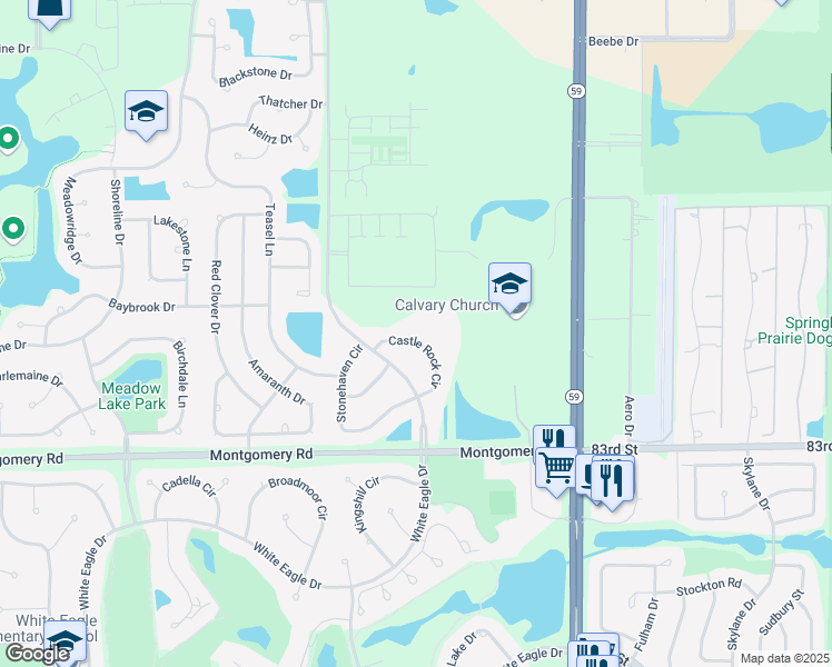 map of restaurants, bars, coffee shops, grocery stores, and more near 4230 Castle Rock Circle in Aurora