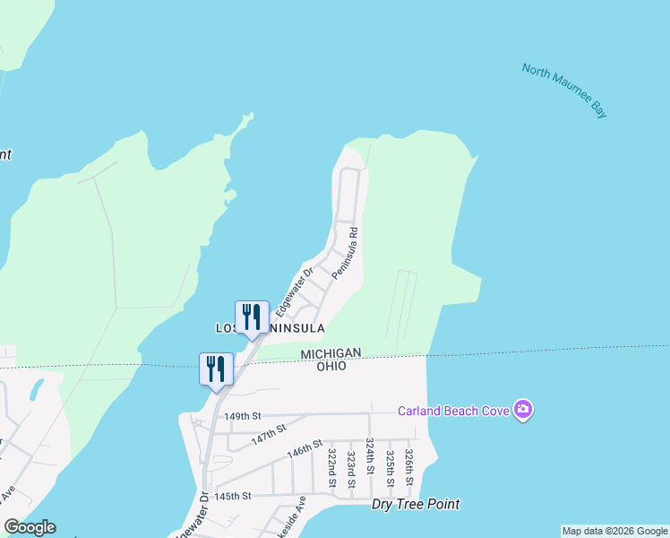 map of restaurants, bars, coffee shops, grocery stores, and more near 3712 Thornapple Road in Erie