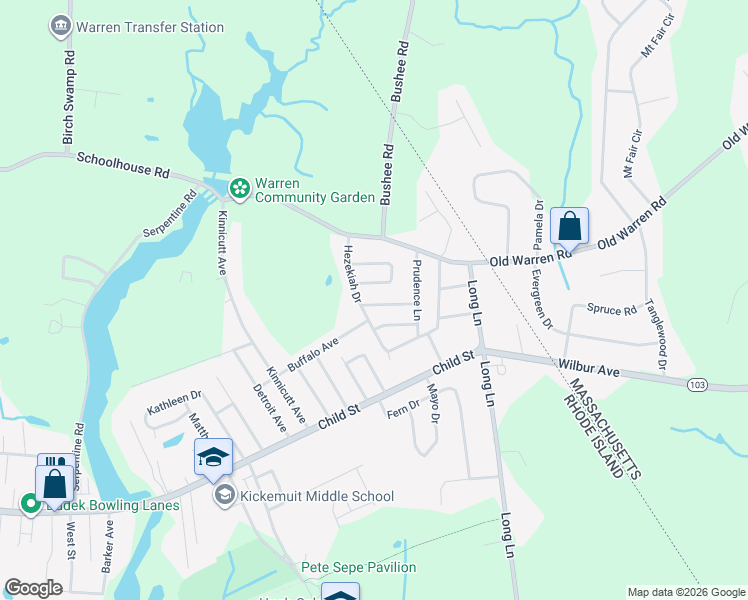 map of restaurants, bars, coffee shops, grocery stores, and more near 17 Patience Ln in Warren