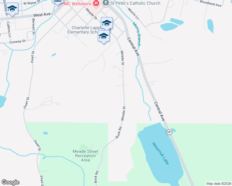 map of restaurants, bars, coffee shops, grocery stores, and more near 134 Meade Street in Wellsboro