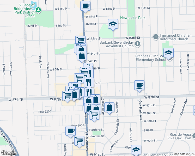 map of restaurants, bars, coffee shops, grocery stores, and more near 8539 Nottingham Avenue in Burbank