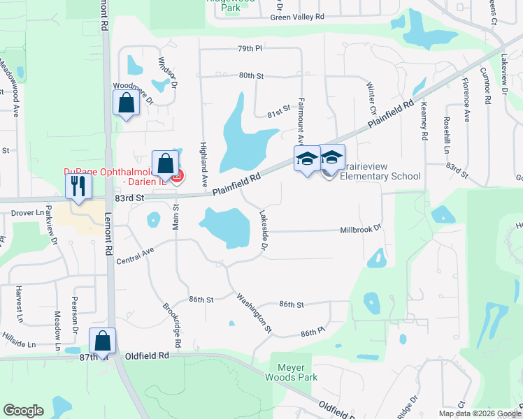 map of restaurants, bars, coffee shops, grocery stores, and more near 12937 Cambridge Court in Downers Grove