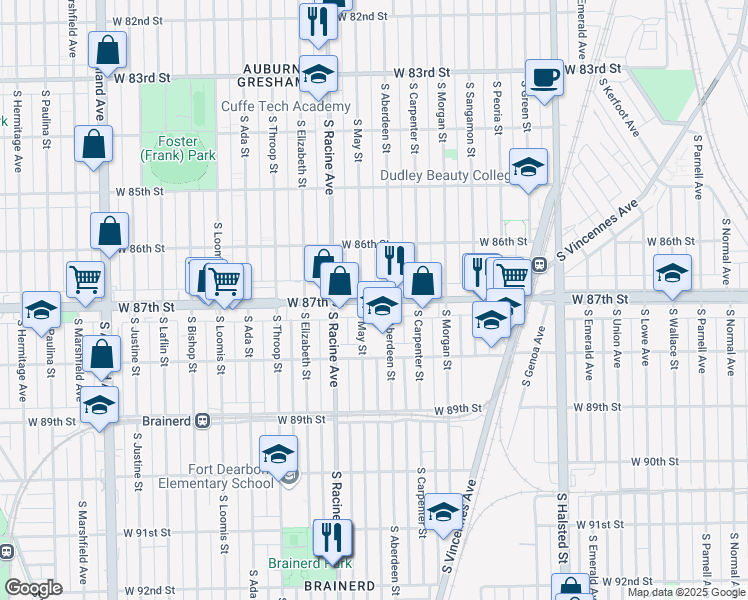 map of restaurants, bars, coffee shops, grocery stores, and more near in Chicago