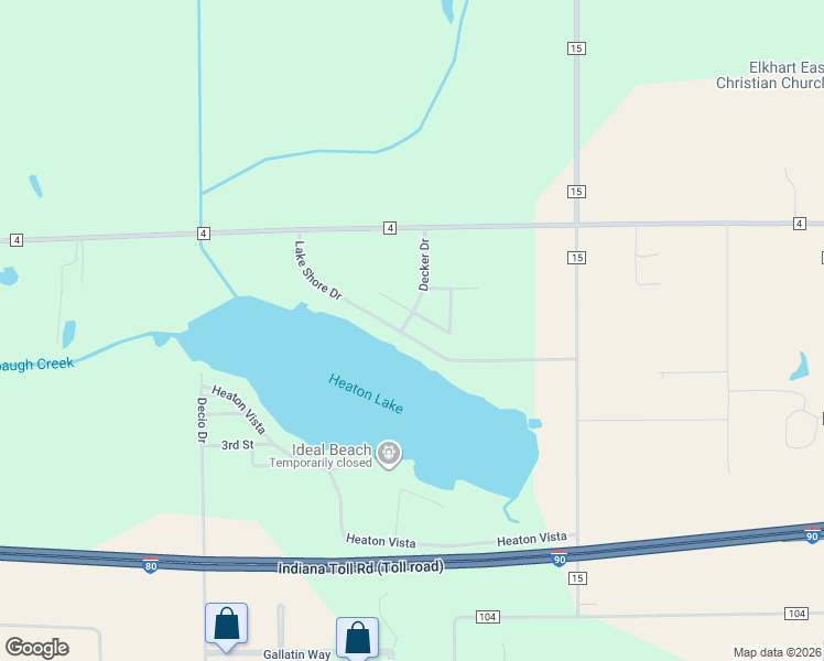 map of restaurants, bars, coffee shops, grocery stores, and more near 22787 Lake Shore Drive in Elkhart