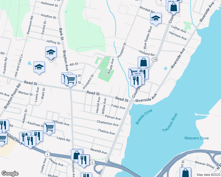 map of restaurants, bars, coffee shops, grocery stores, and more near 59 Meadow Lane in Somerset