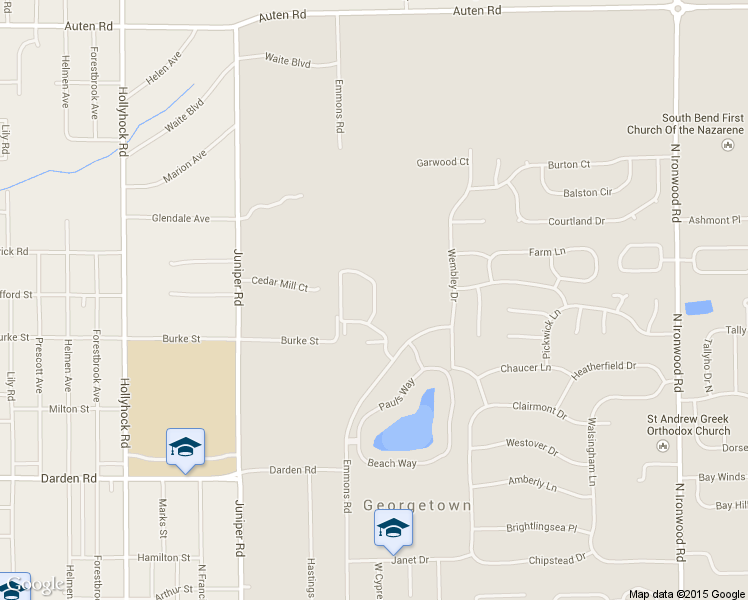 map of restaurants, bars, coffee shops, grocery stores, and more near 4330 Queen's Row in South Bend