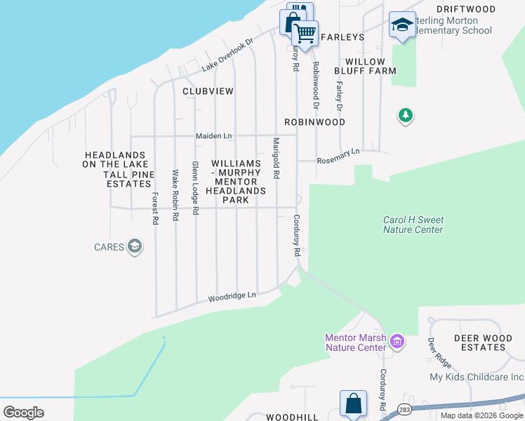 map of restaurants, bars, coffee shops, grocery stores, and more near 4957 Belle Meadow Road in Mentor
