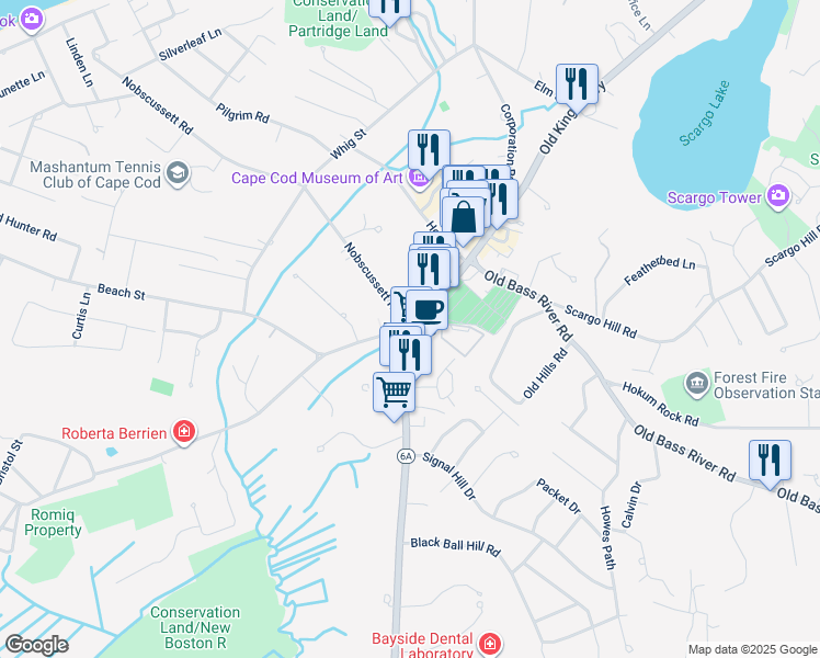 map of restaurants, bars, coffee shops, grocery stores, and more near in Dennis