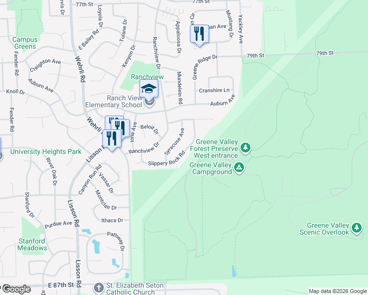 map of restaurants, bars, coffee shops, grocery stores, and more near 1924 Slippery Rock Road in Naperville