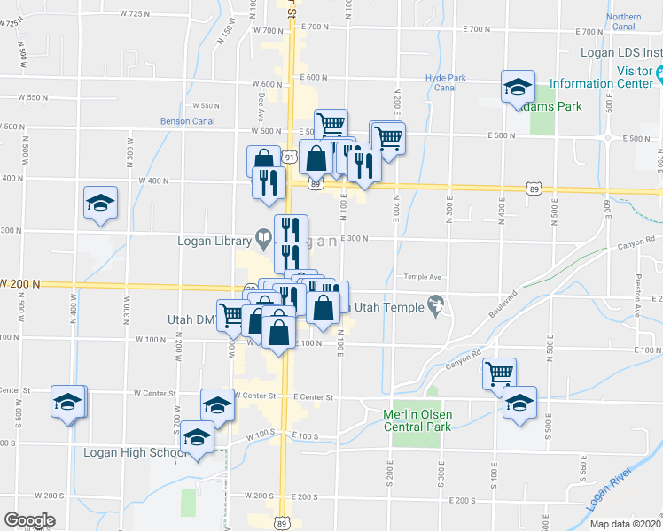 map of restaurants, bars, coffee shops, grocery stores, and more near in Logan