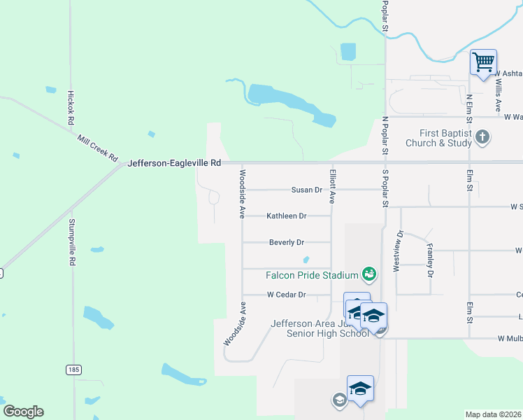 map of restaurants, bars, coffee shops, grocery stores, and more near 383 Kathleen Drive in Jefferson