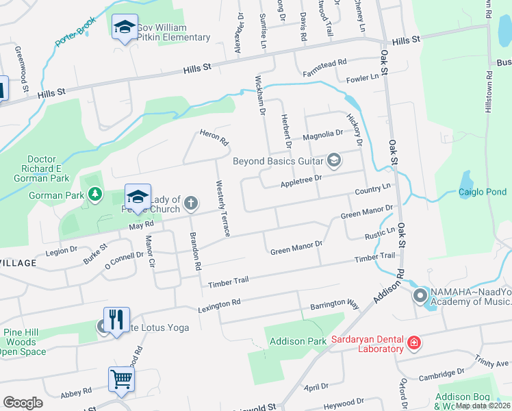 map of restaurants, bars, coffee shops, grocery stores, and more near 210 Country Lane in East Hartford