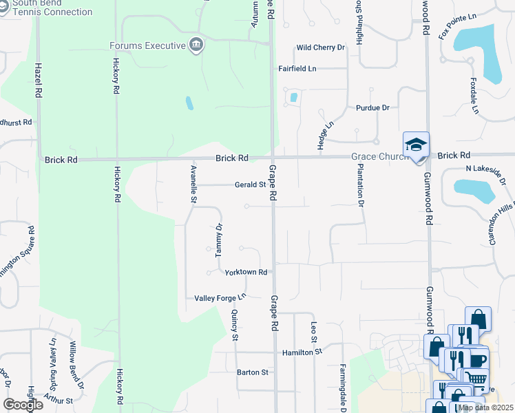 map of restaurants, bars, coffee shops, grocery stores, and more near Brandon Lane in Granger
