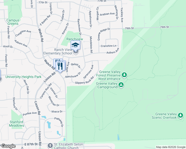 map of restaurants, bars, coffee shops, grocery stores, and more near 1924 Slippery Rock Road in Naperville