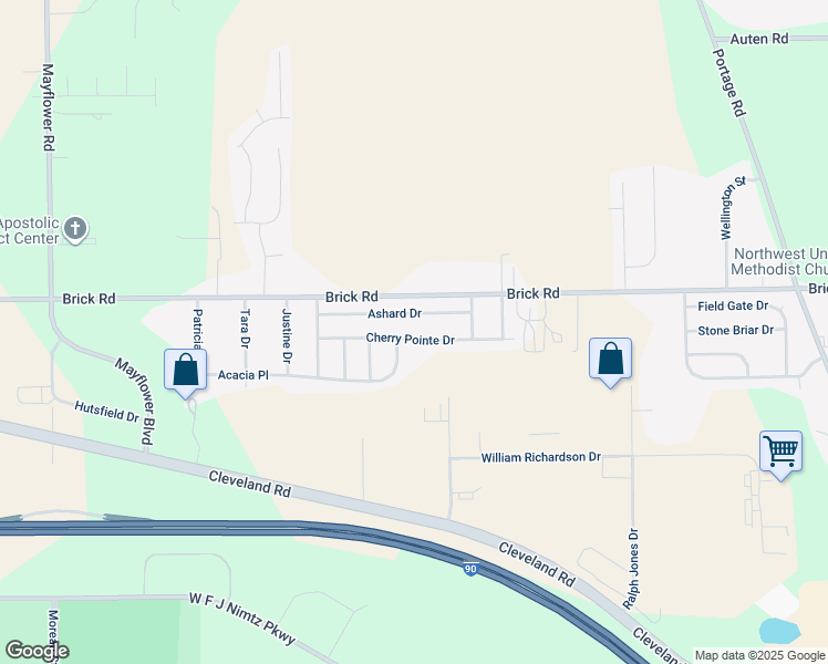 map of restaurants, bars, coffee shops, grocery stores, and more near 4209 Cherry Pointe Drive in South Bend