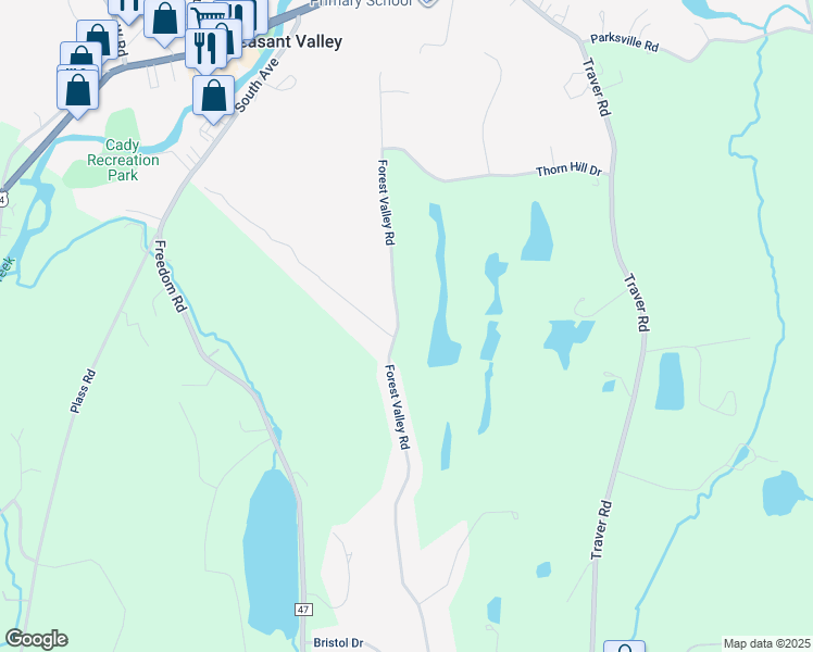 map of restaurants, bars, coffee shops, grocery stores, and more near 208 Forest Valley Road in Pleasant Valley