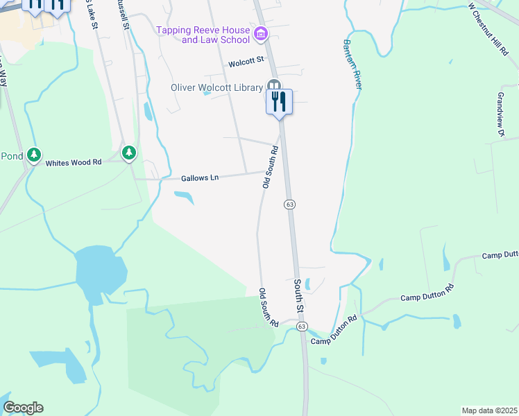map of restaurants, bars, coffee shops, grocery stores, and more near 104 Old South Road in Litchfield
