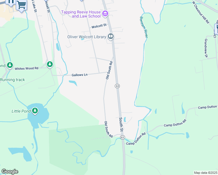 map of restaurants, bars, coffee shops, grocery stores, and more near 115 Old South Road in Litchfield