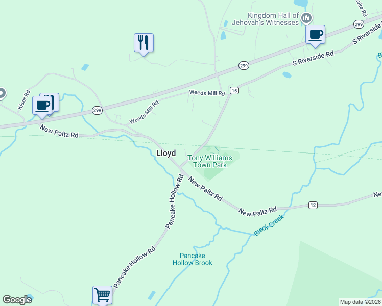 map of restaurants, bars, coffee shops, grocery stores, and more near 106 County Road 15 in Highland