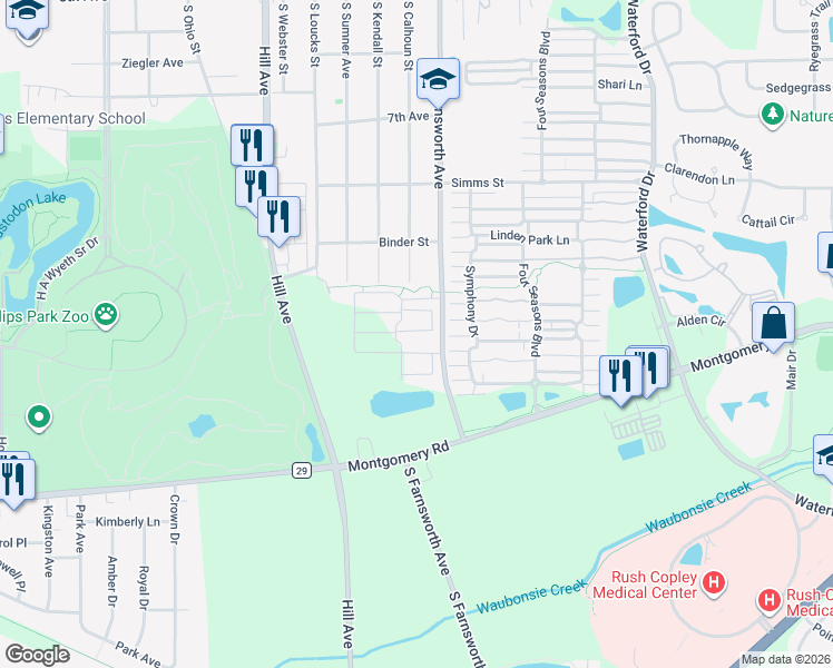 map of restaurants, bars, coffee shops, grocery stores, and more near 1022 Celebration Drive in Aurora