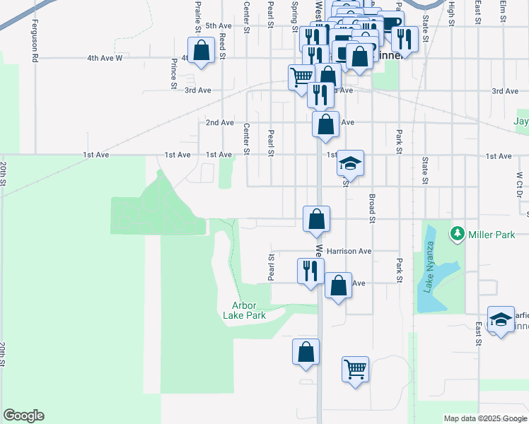 map of restaurants, bars, coffee shops, grocery stores, and more near 507 Washington Avenue in Grinnell