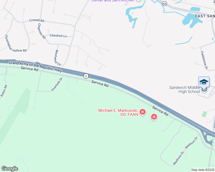 map of restaurants, bars, coffee shops, grocery stores, and more near 349 Service Road in Sandwich