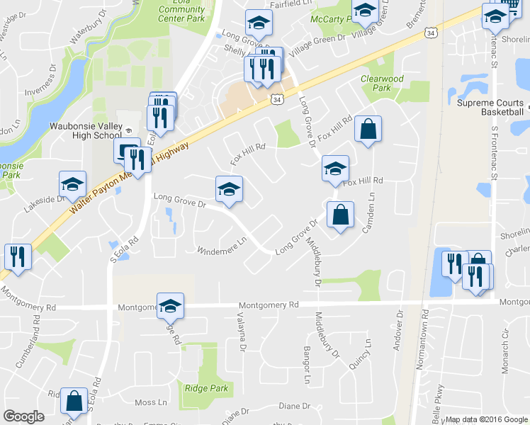 map of restaurants, bars, coffee shops, grocery stores, and more near 2945 Worcester Lane in Aurora