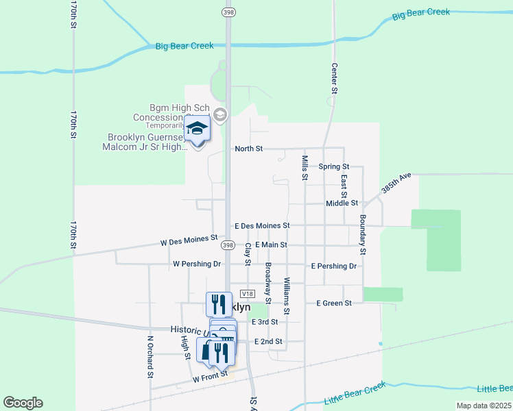 map of restaurants, bars, coffee shops, grocery stores, and more near 200-298 East Des Moines Street in Brooklyn